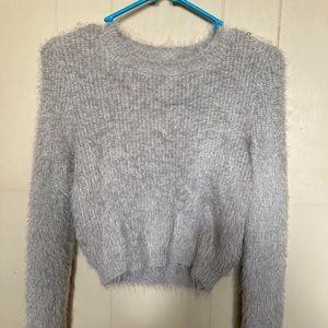Grey Fuzzy crop Sweater